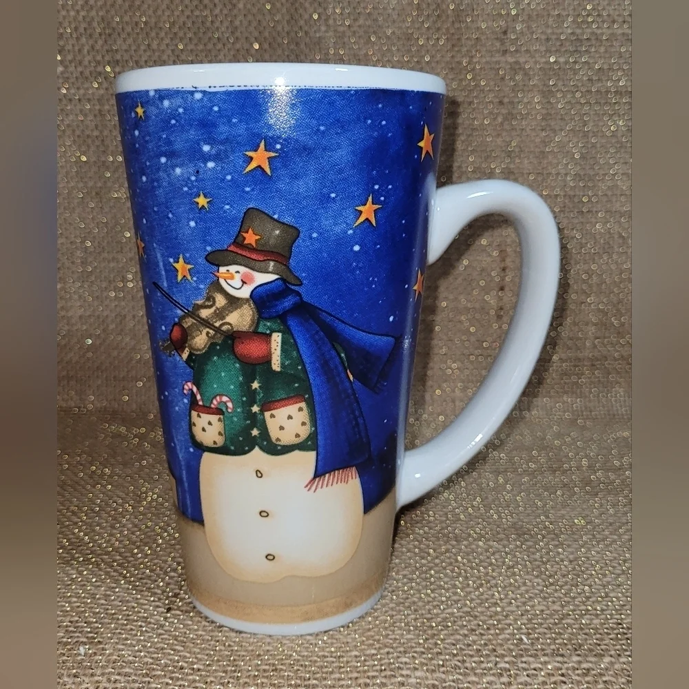 Snowman Tealight Candle Holder& Tall Latte Coffee Tea Mug Cup Christmas Gift Set